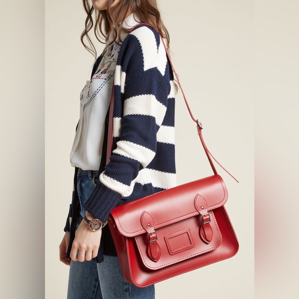 Cambridge Satchel Company 14 Inch Satchel in Red leather messenger bag academia
